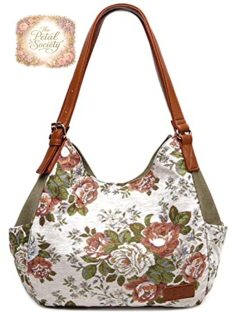 Women Canvas Hobo Purse Multi Pocket Tote Shopper Shoulder Bag with Embroidery